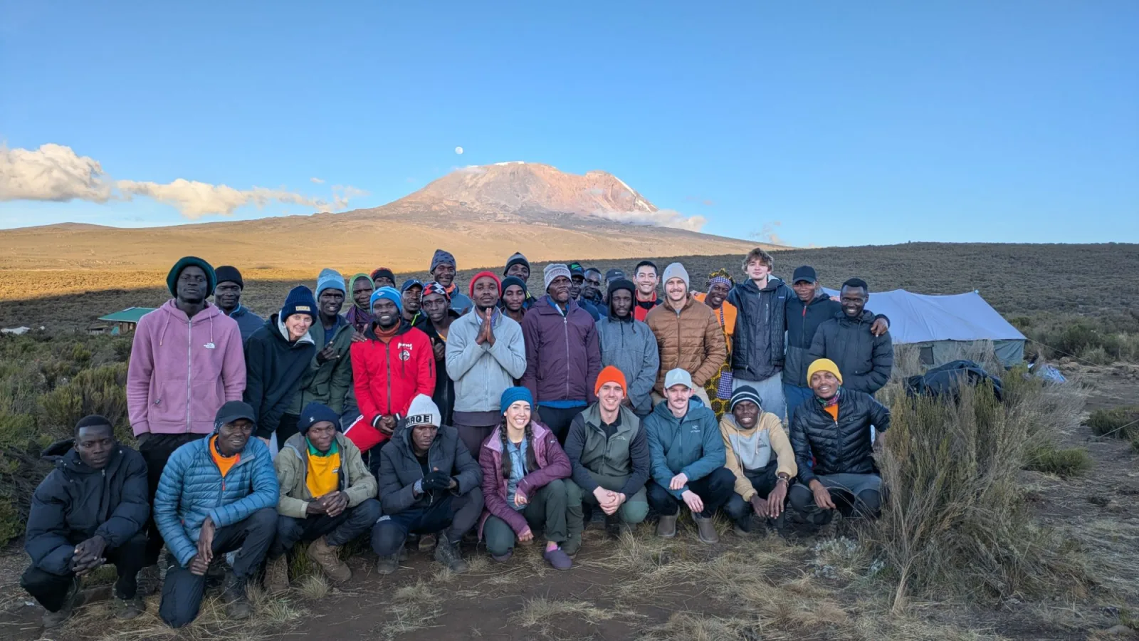A Northern Wonder Expeditions crew and their trekkers at camp below Kibo