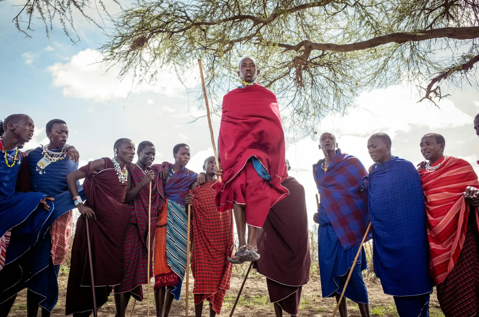 Maasai men performing the traditional adumu jumping dance