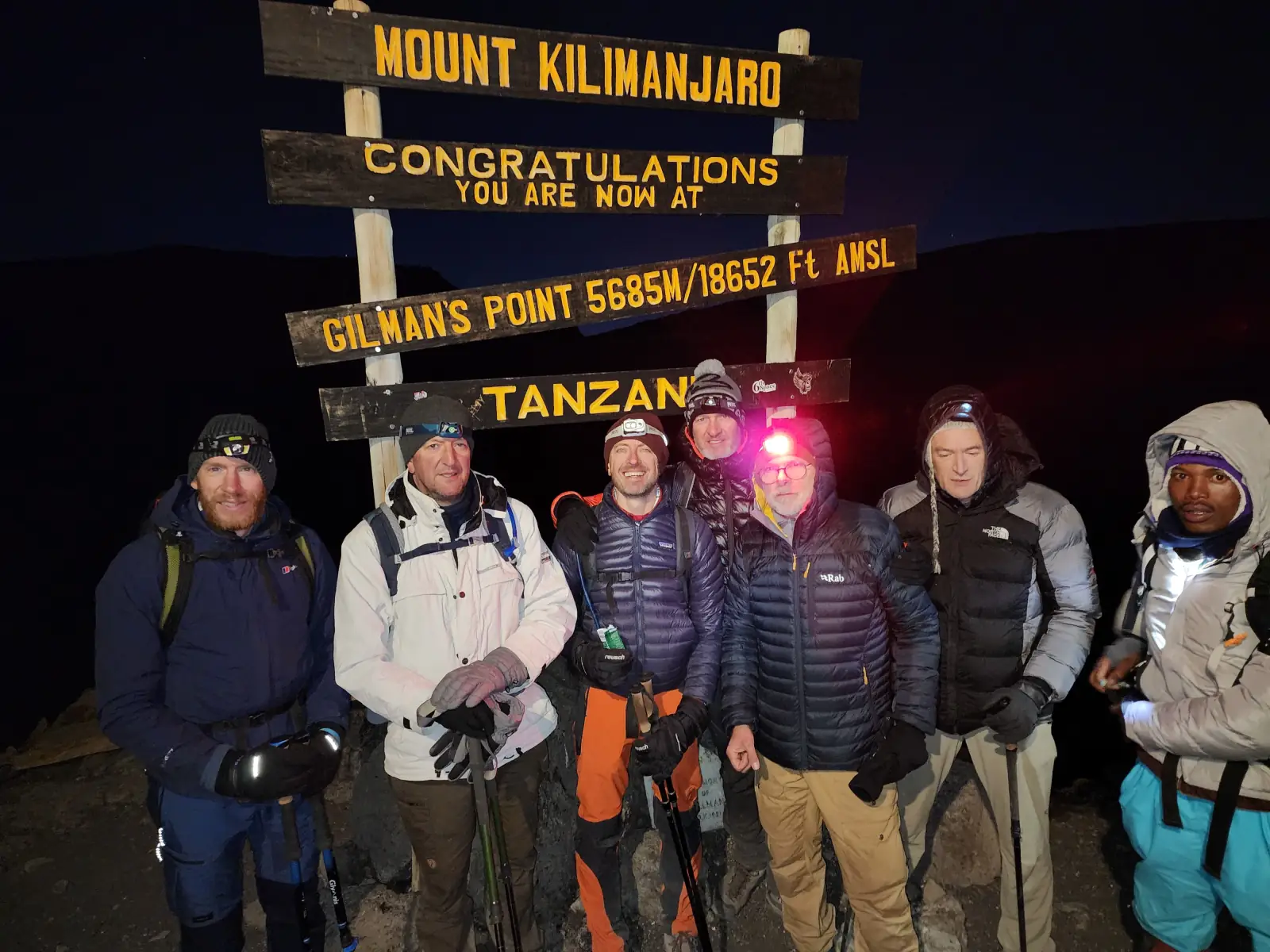 A Northern Wonder group at Gilman's Point, 5,685m, before dawn